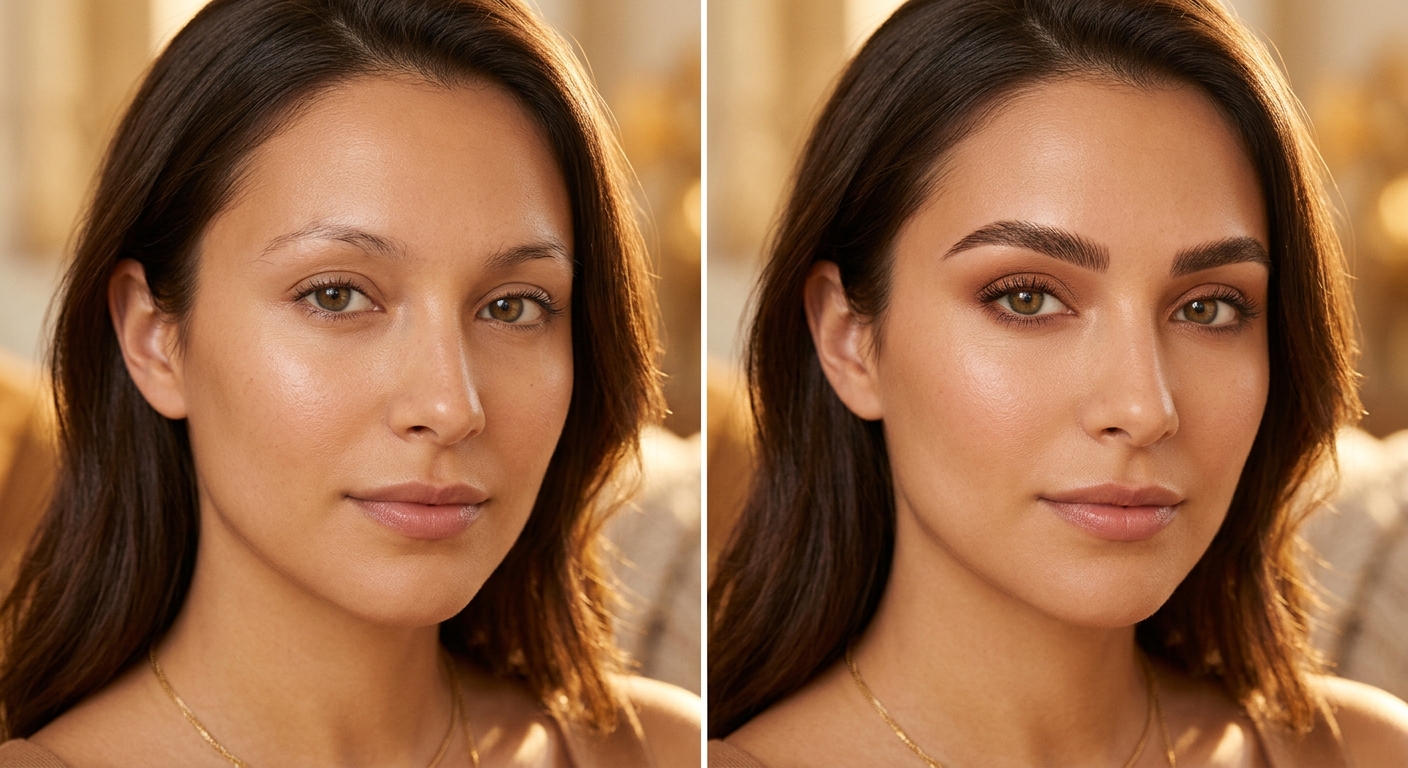 Before and after powder brows